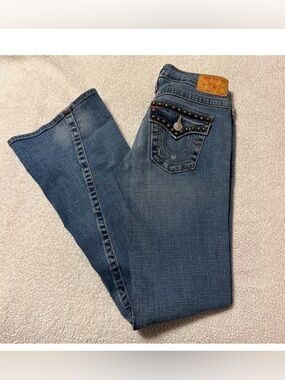 True Religion Studded Joey Bootcut Flare Jeans Y2K 00s Flap Pocket Boot Leg VTG